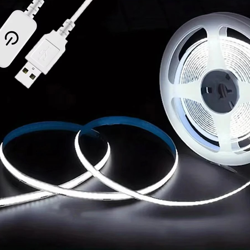 LED Strip Light - USB Powered, Flexible, Dimmable, Cuttable COB Lighting. 1, 2, 3, 4 or 5m