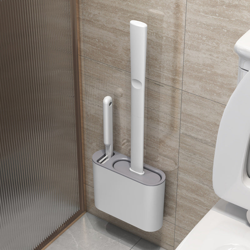 Toilet cleaning brush set with holder in a bathroom setting