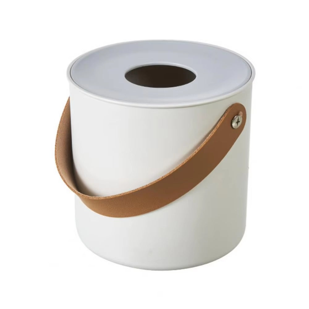 ABS Tissue Box - Drop-Resistant, Leather Handle, Modern White