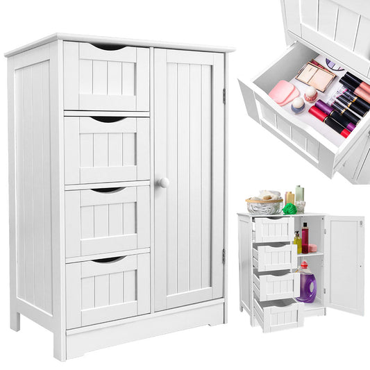 White Engineered Wood Chest - 4 Drawers, Adjustable Shelf, Durable