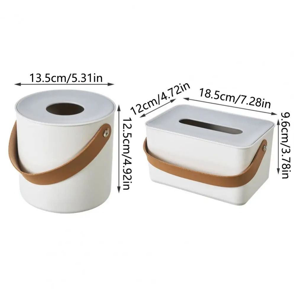ABS Tissue Box - Drop-Resistant, Leather Handle, Modern White