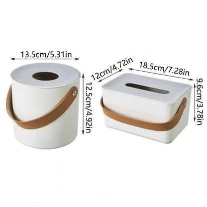 ABS Tissue Box - Drop-Resistant, Leather Handle, Modern White