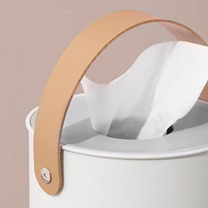 ABS Tissue Box - Drop-Resistant, Leather Handle, Modern White