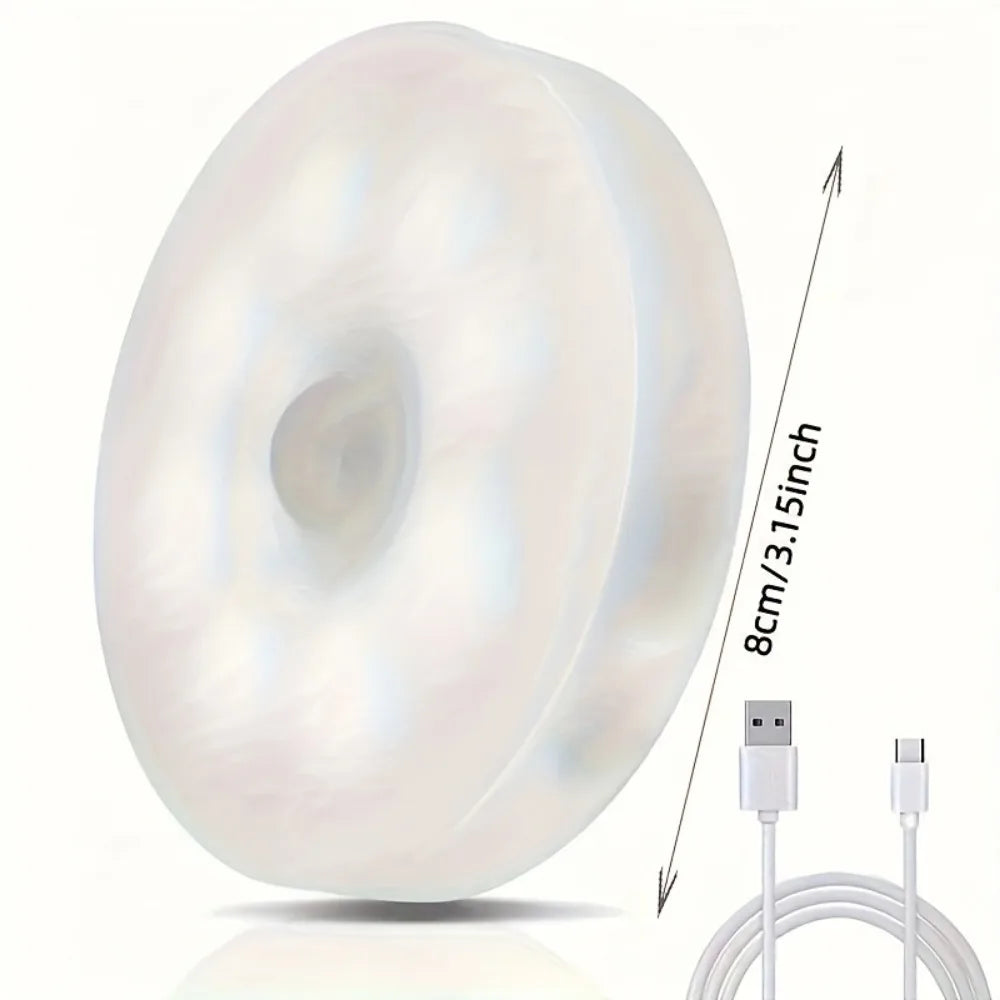 3 x Round Motion Sensor LED Lights for Under Cabinet, Stairway and Wardrobe. Rechargeable. (3-pack) 