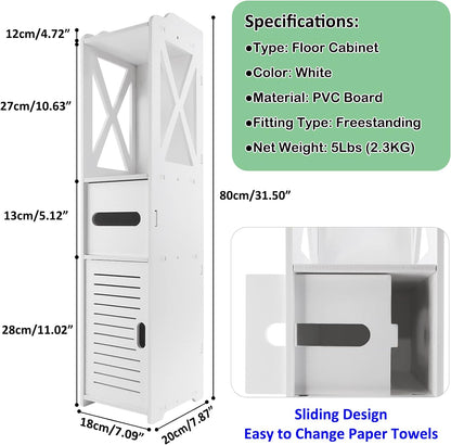 Waterproof Bathroom Cabinet - Compact Freestanding Storage 80x18x20cm