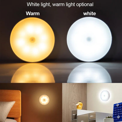 3 x Round Motion Sensor LED Lights for Under Cabinet, Stairway and Wardrobe. Rechargeable. (3-pack)