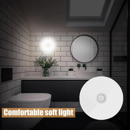 3 x Round Motion Sensor LED Lights for Bedroom, Under Cabinet, Stairs and Wardrobe. Rechargeable. (3-pack)