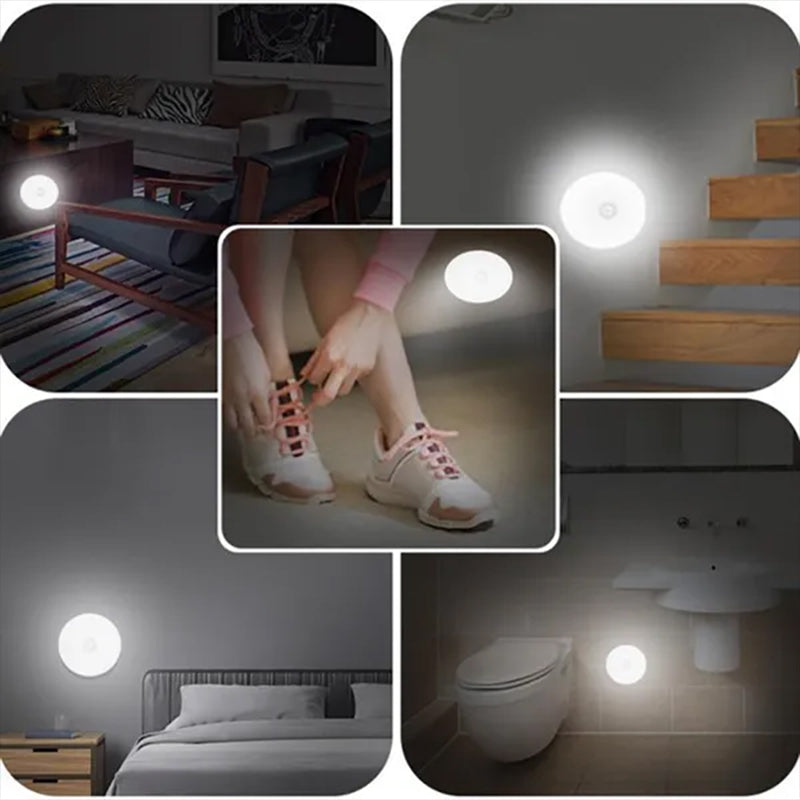 3 x Round Motion Sensor LED Lights for Bedroom, Under Cabinet, Stairs and Wardrobe. Rechargeable. (3-pack)