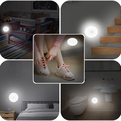 3 x Round Motion Sensor LED Lights for Bedroom, Under Cabinet, Stairs and Wardrobe. Rechargeable. (3-pack)