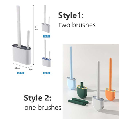 Product options overview displaying Style 1 with two brushes in a single holder alongside Style 2 featuring a single brush style available in light blue, dark green, white, and orange color variations.